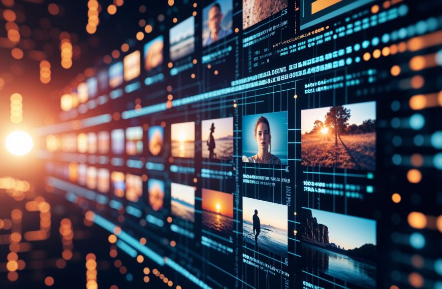 Digitale Bildwand mit KI-generierten Bildvarianten in futuristischer Benutzeroberfläche.
