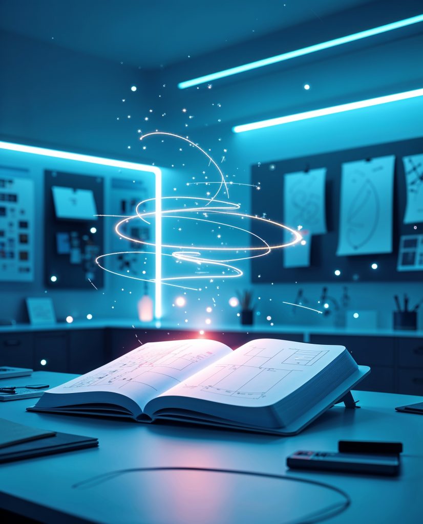 A_futuristic_creative_workspace_bathed_in_0