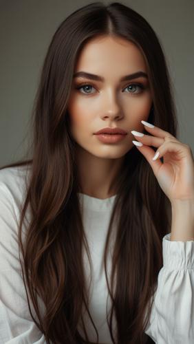 A beautiful lady with a dark ash brown l 0