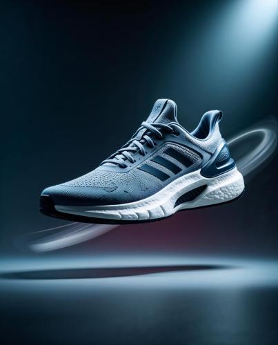 A highend athletic sneaker displayed in a 0 69f52809-ab81-4e02-a276-b8572b48a655