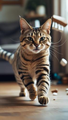 A playful Serval cat dashing away at super 1