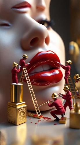 Default A hyperrealistic side shot of a models glossy red lips 0