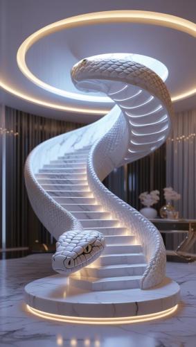 Leonardo Phoenix 10 White Marble Snake StaircasePrompt A luxur 1