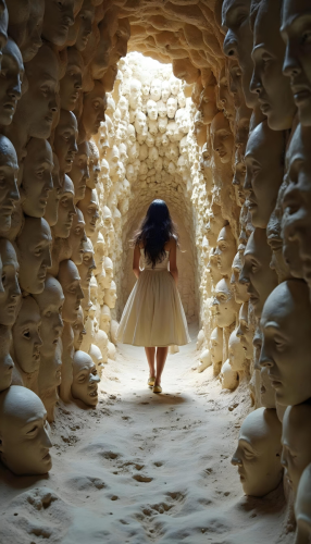 freepik  a-winding-cave-carved-from-layered-ceramic-masks-e  45052